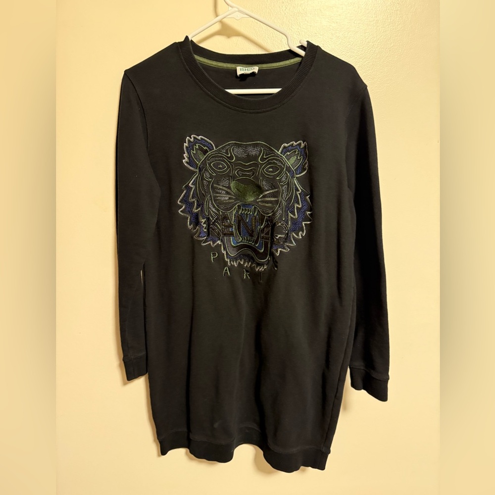 Kenzo Black Tiger Graphic Sweatshirt dress - L